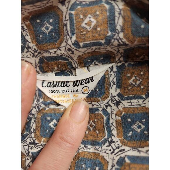 60s 70s Print Vintage Cotton Shirt Button Down Dress Disco 1970s Single Pocket - Picture 4 of 6